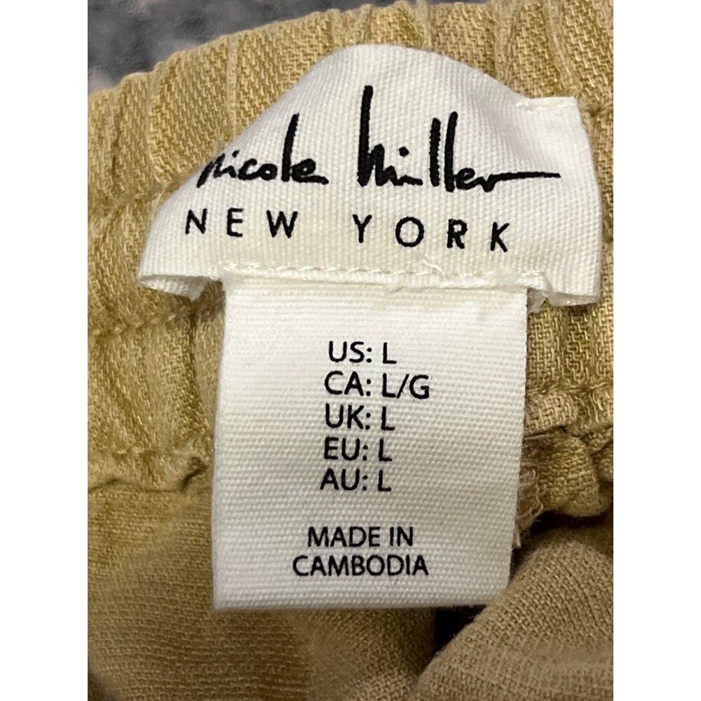 Nicole Miller Linen Blend Cropped Pants Womens L Tan Drawstring Used - Picture 8 of 16